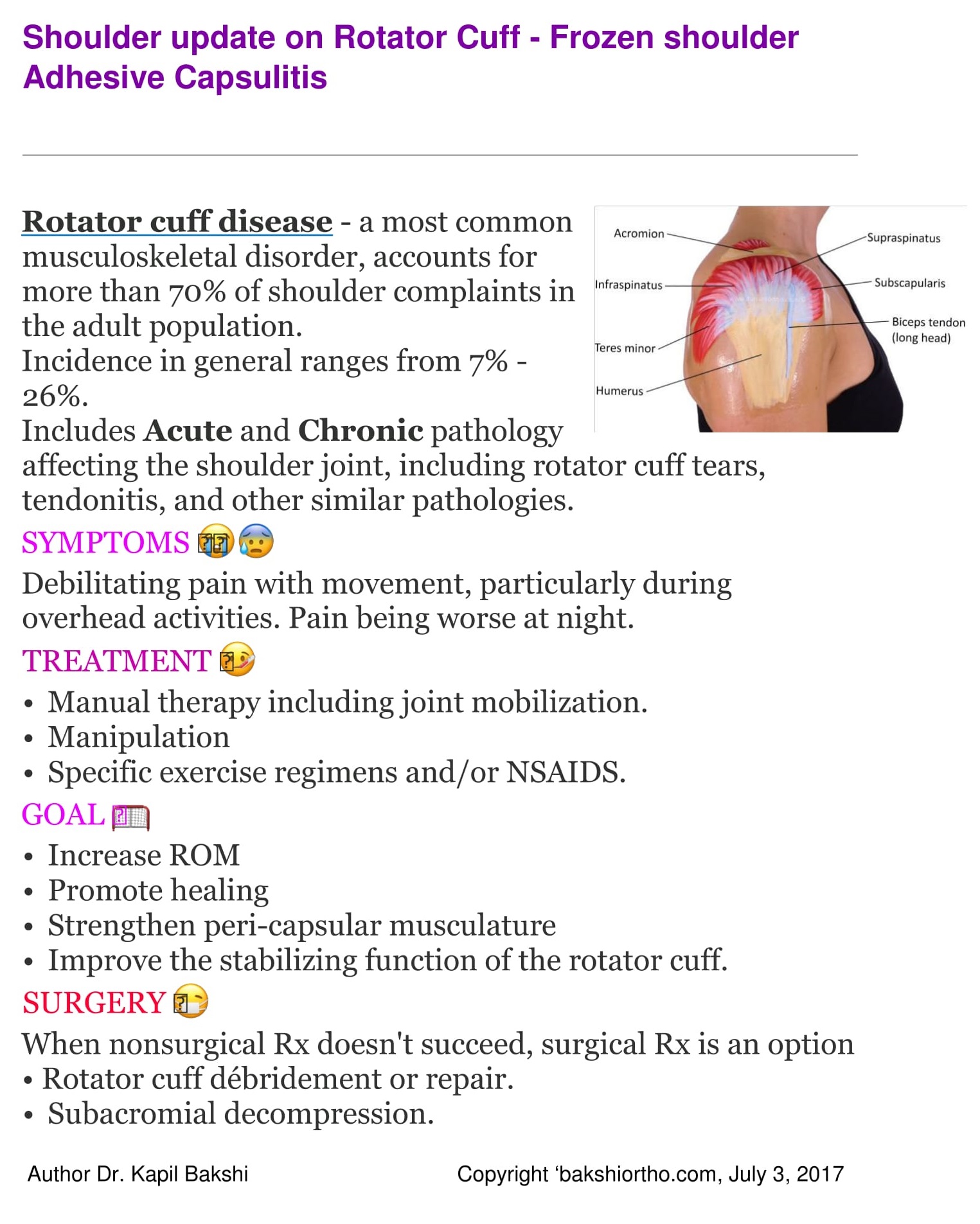 Shoulder update on 'Frozen shoulder
